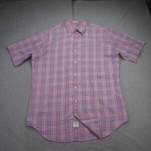Peter Millar Shirt Mens Large Pink Blue Short Sleeve Plaid Button Down Preppy